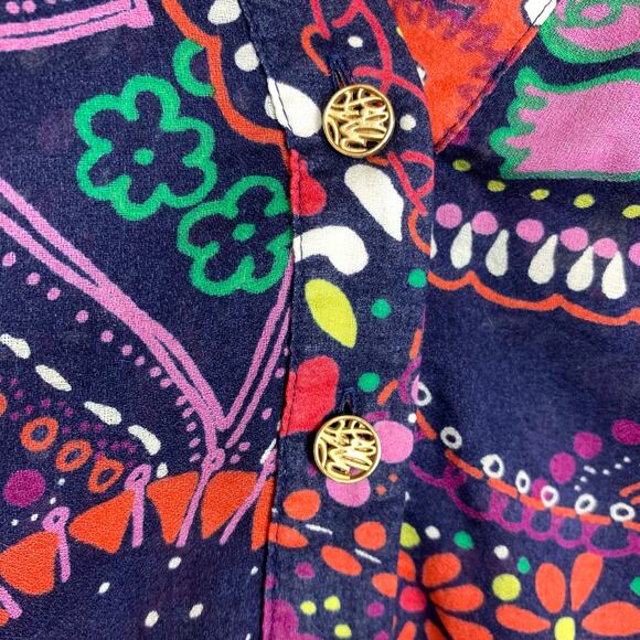 Lilly Pulitzer Garden Menagerie Providence Blouse Purple Red Floral Size Small - Picture 7 of 12